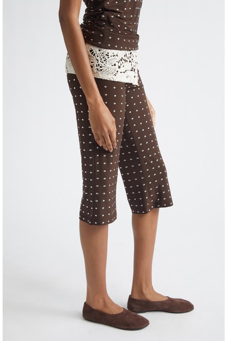 Gianna Lace Overlay Studded Jersey Capri Pants, Alternate, color, BROWN