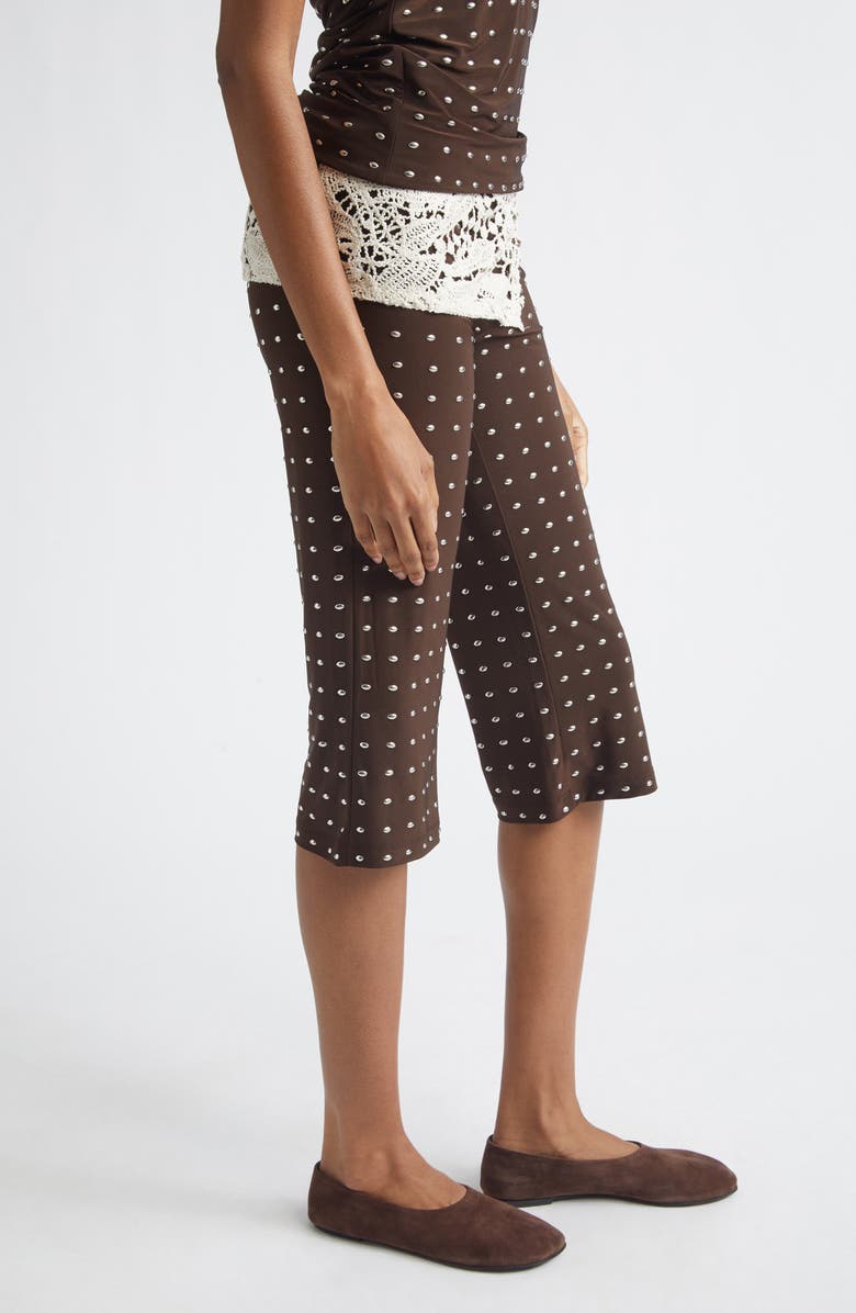 Siedrés Gianna Lace Overlay Studded Jersey Capri Pants, Alternate, color, Brown