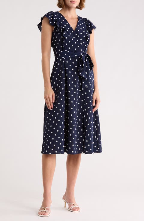 Flutter Sleeve Fit & Flare Midi Dress