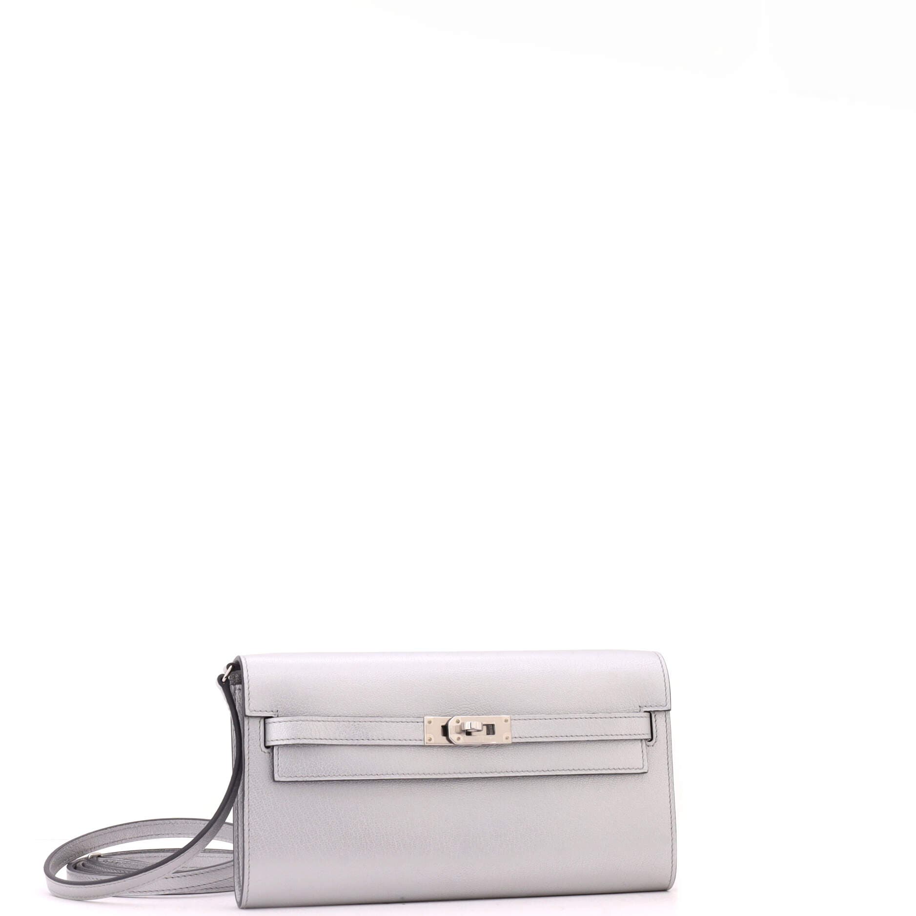 Pre-Owned Hermes Kelly To Go Wallet Metallic Chevre Chamkilight, Alternate, color, Gris Argente