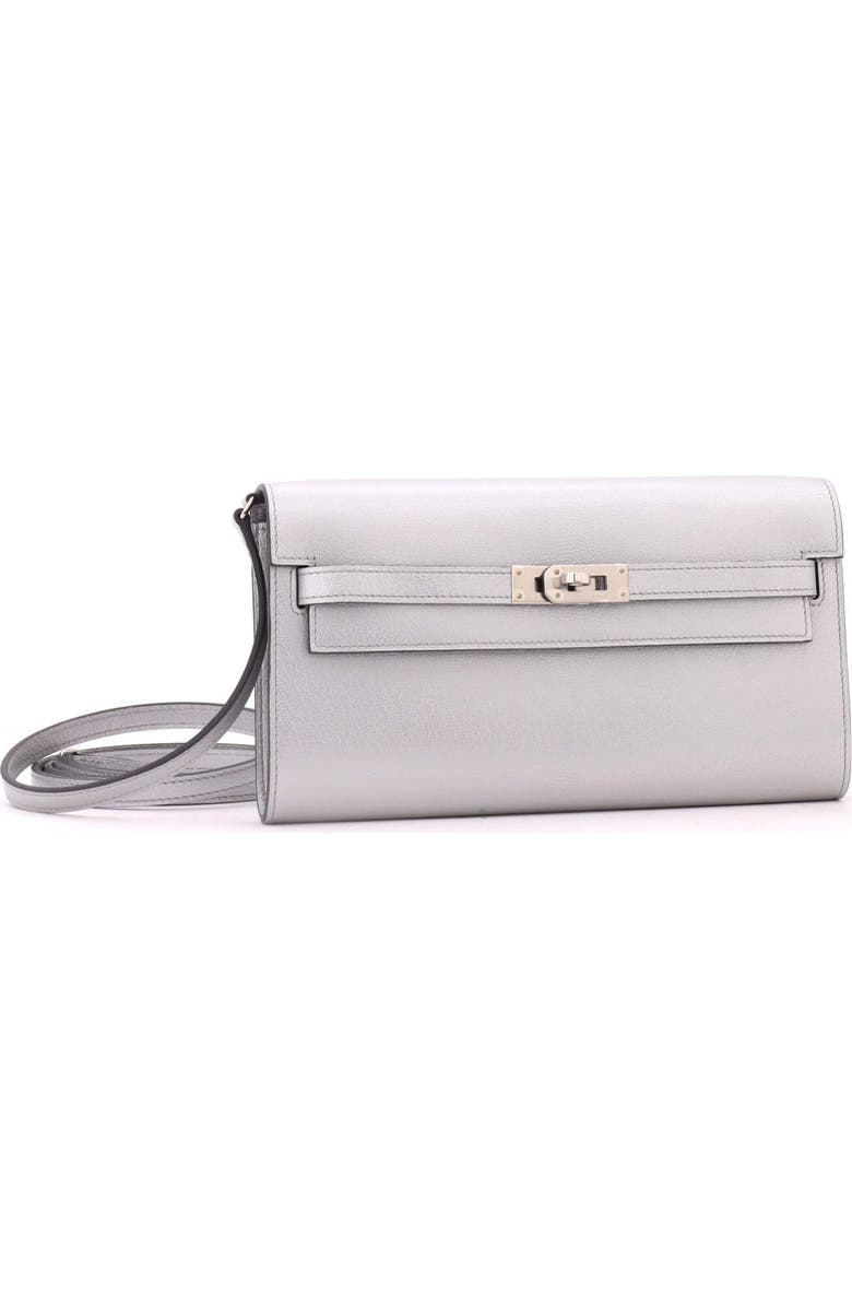Pre-Owned Hermes Kelly To Go Wallet Metallic Chevre Chamkilight, Alternate, color, Gris Argente