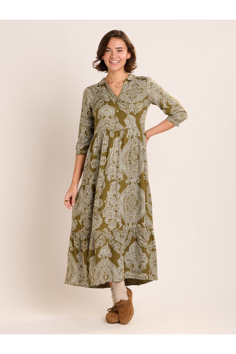 Chara Tiered Maxi Shirt Dress, Alternate, color, Khaki