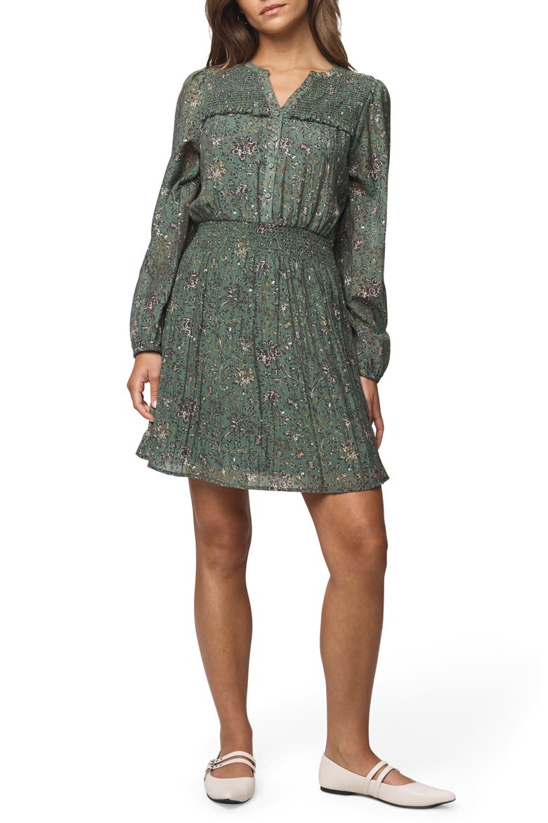 Versailles Floral Print Smocked Long Sleeve Dress, Main, color, VINE FLORAL PRINT