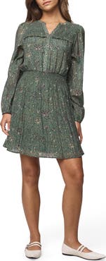 Splendid Versailles Floral Print Smocked Long Sleeve Dress
