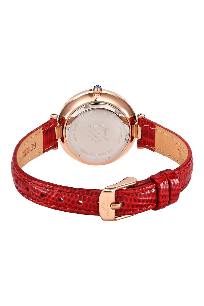 Bellevue Leather Strap Watch, 32mm, Alternate, color, BORDEAU ROSE TONE