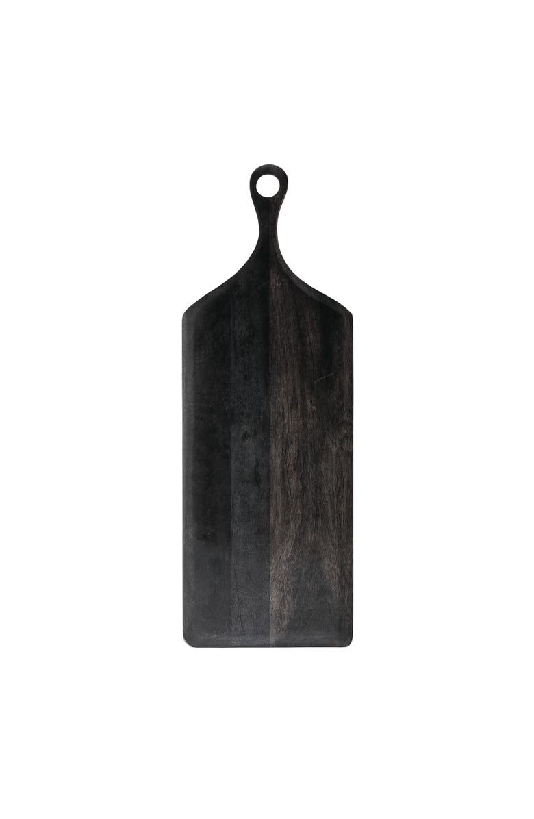Storied Home Tall Acacia Wood Cheese and Cutting Board with Round Opening on Handle, Black, Main, color, Black