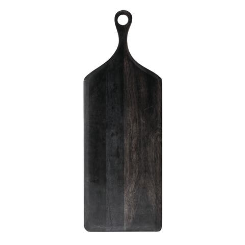 Tall Acacia Wood Cheese and Cutting Board with Round Opening on Handle, Black