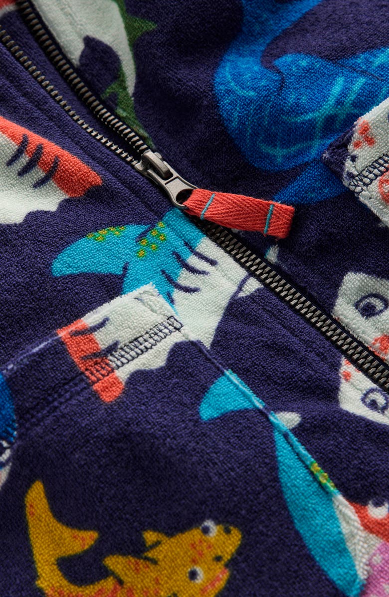 Mini Boden Kids' Shark Terry Cloth Full Zip Hoodie, Alternate, color, Navy Sharks