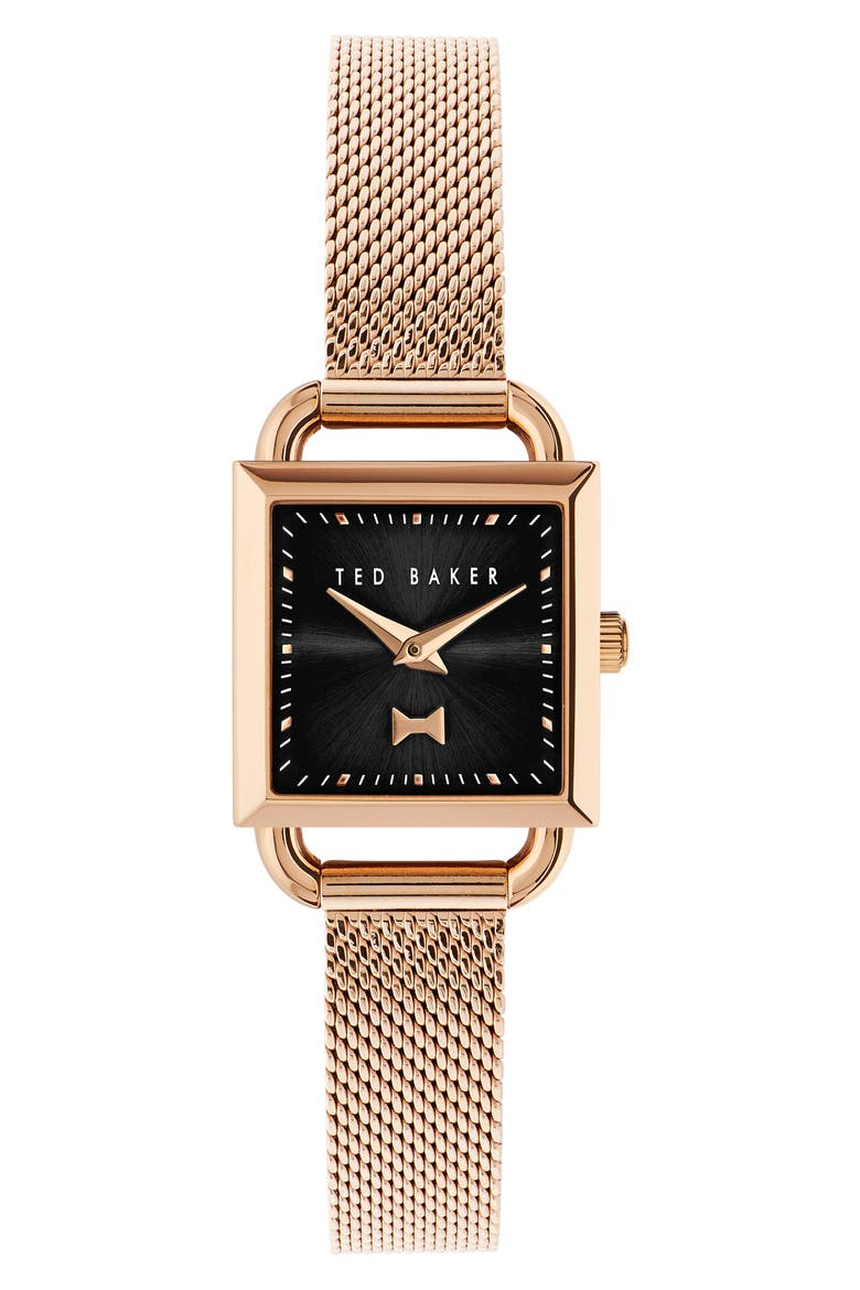 Taliah Bow Mesh Strap Watch, 24mm, Main, color, BLACK
