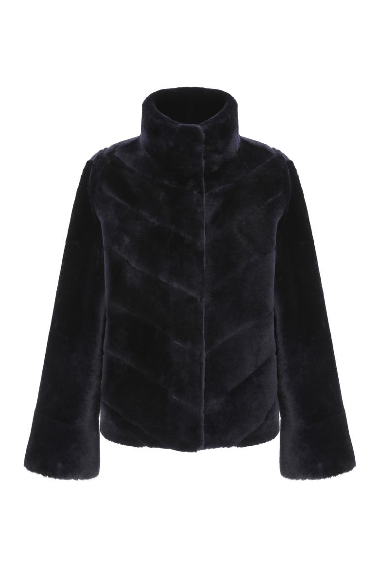 Genuine Shearling Reversible Chevron Jacket and Horizontal Bottom, Alternate, color, NAVY/NAVY