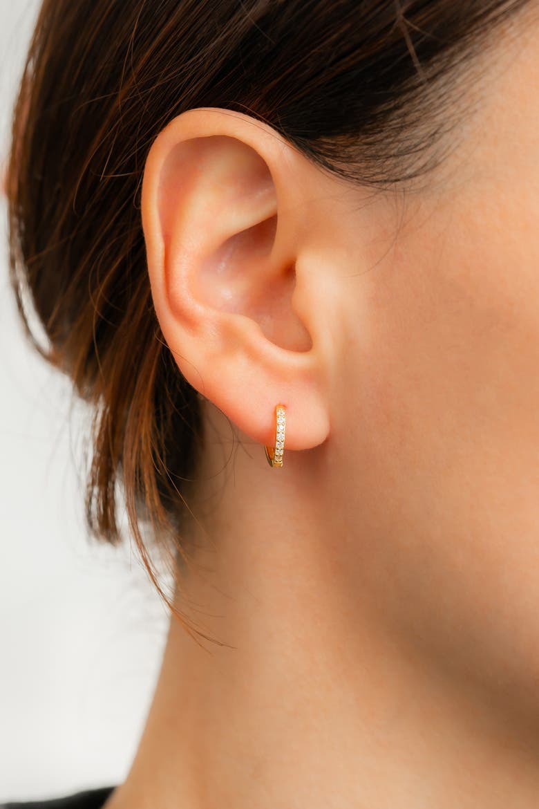 Pave Huggie Hoop Earrings, Alternate, color, Rose Gold over Sterling Silver