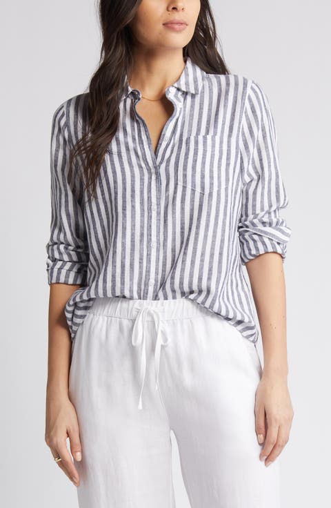 売れ筋商品|||リーバイス カットソー トップス レディース Plus Size Darlene Striped Linen-Blend Shirt Shahi-d- Stripe Darlene Linen Blend Short Sleeve Shirt (plus) - Multi-color