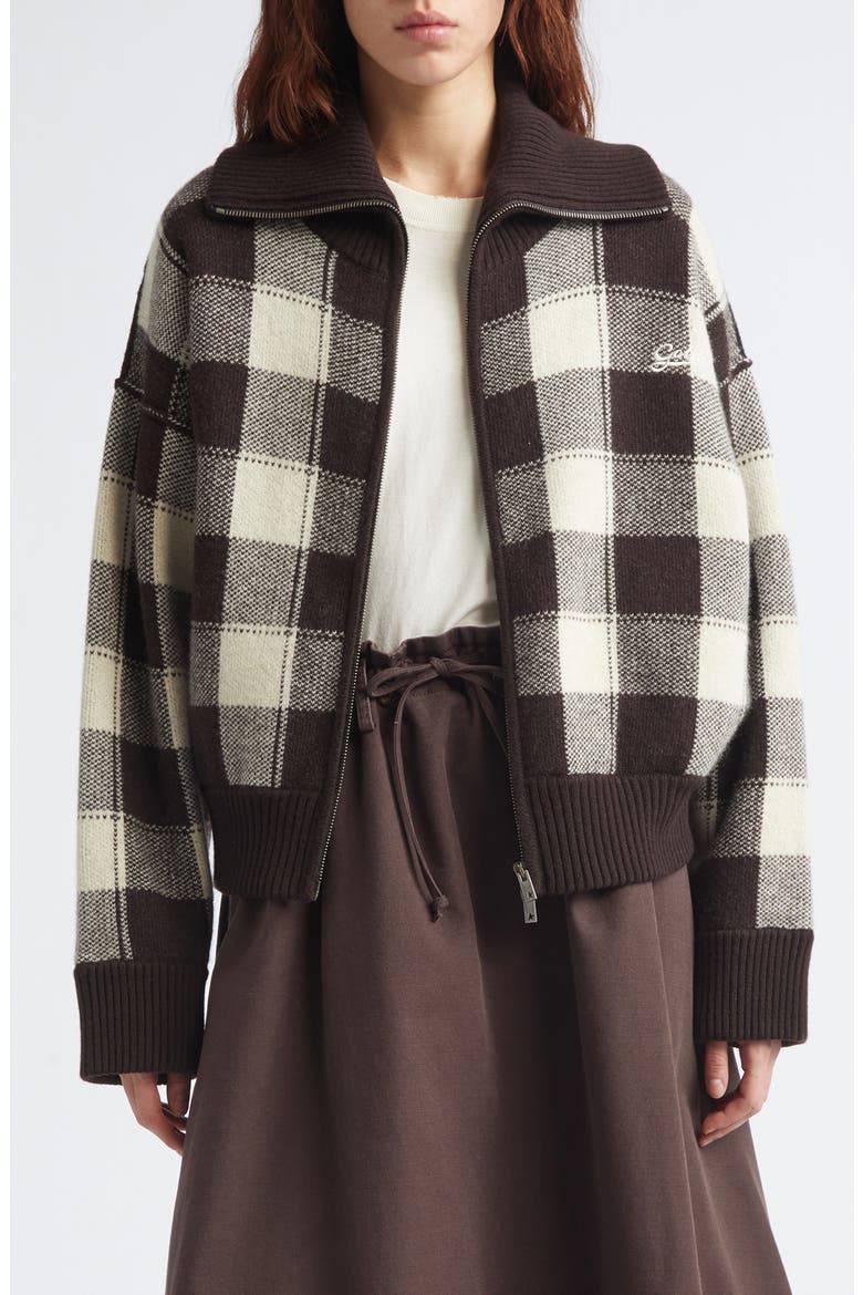 Journey Rachell Buffalo Check Knit Jacket, Main, color, AFTERDARK/ OATMILK
