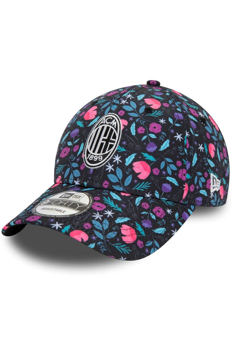 New Era Men's New Era Black AC Milan Floral 9FORTY Adjustable Hat, Main, color, 
