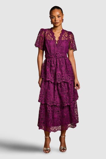 Coast Petite Tiered Lace Midi Dress | Nordstrom