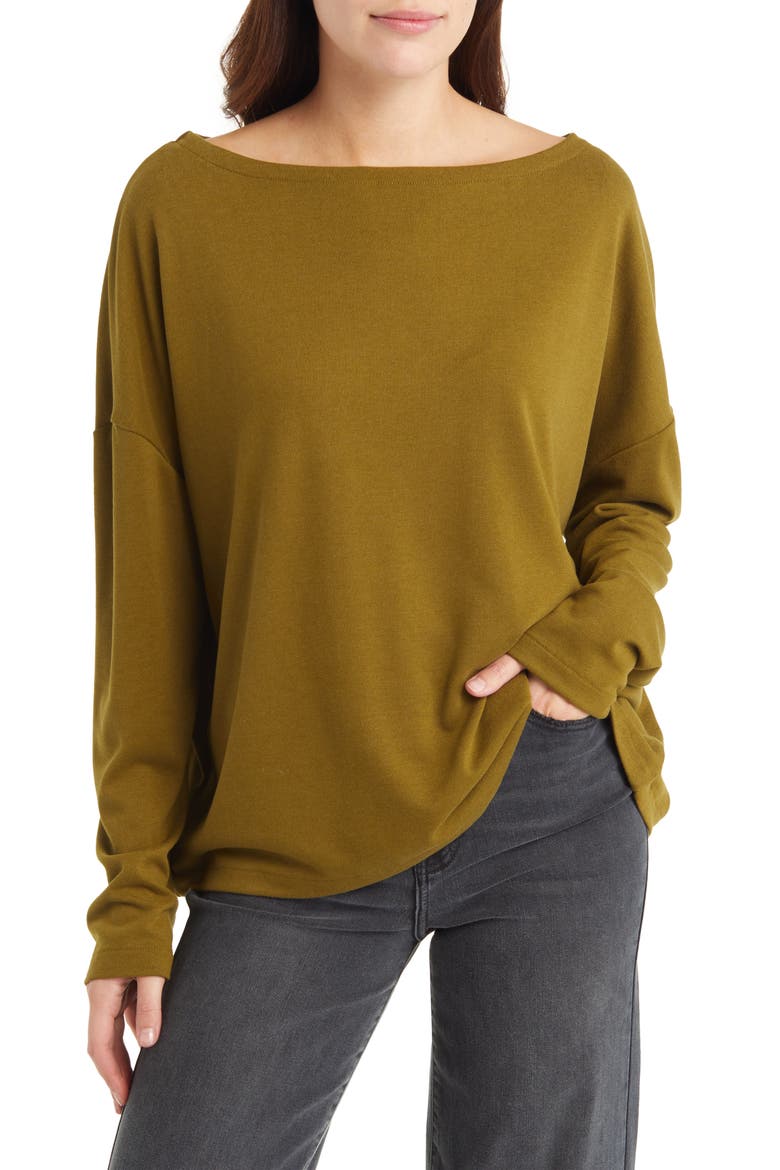 Rita Boatneck Long Sleeve Oversize T-Shirt, Main, color, OLIVE BRANCH GREEN