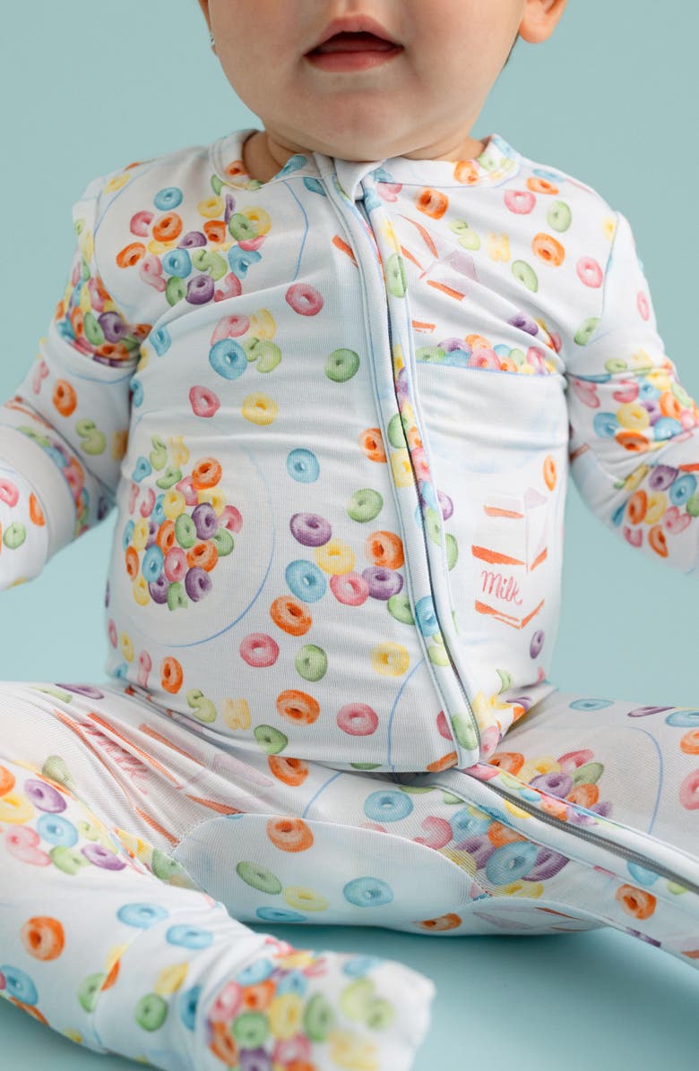 Posh Peanut Cereal Print Convertible Zip-Up Footie, Alternate, color, Blue