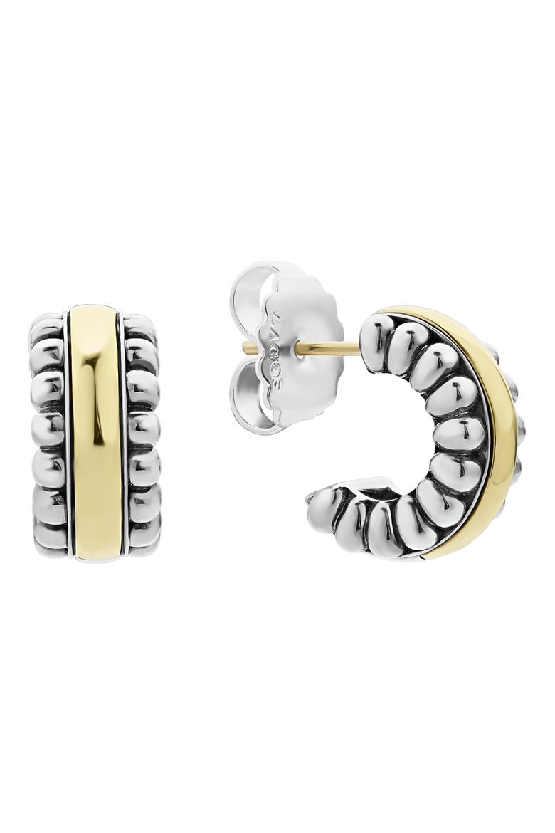 Signature Caviar Small Two-Tone Hoop Earrings, Alternate, color, SILVER/ GOLD