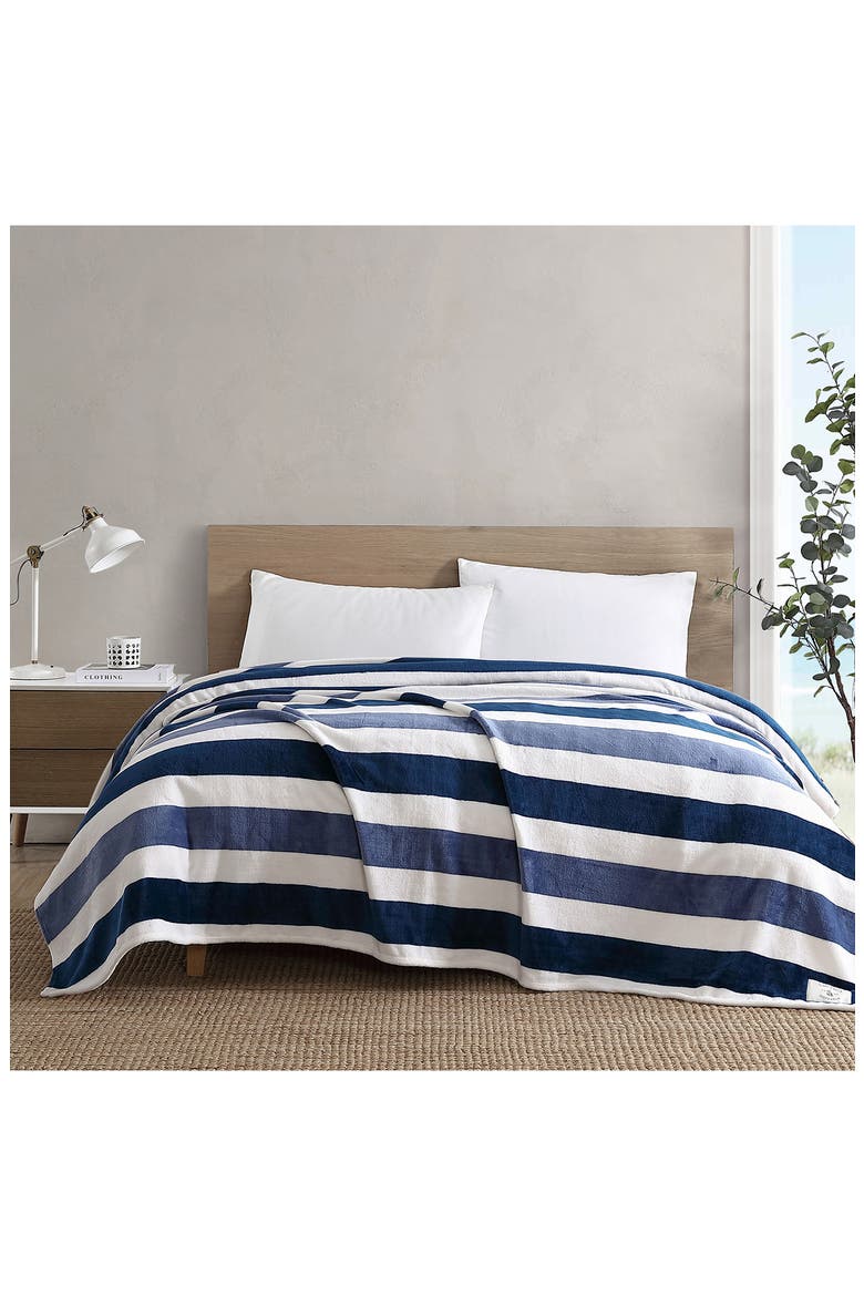 Awning Stripe Throw Blanket, Alternate, color, BLUE