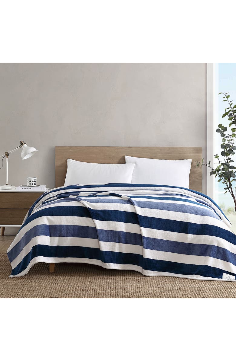 Nautica Awning Stripe Throw Blanket, Alternate, color, Blue
