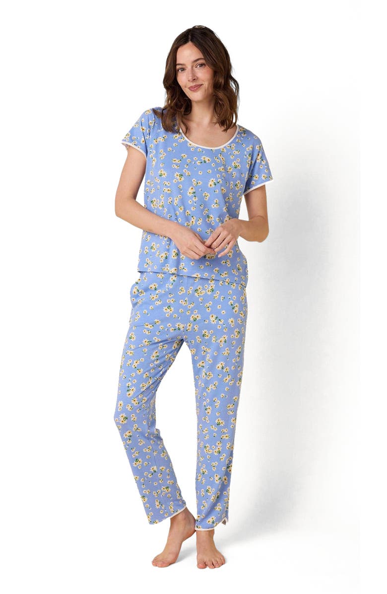 The Cat's Pajamas Pima Knit Short Sleeved Simple Set Floral, Main, color, Marguerite