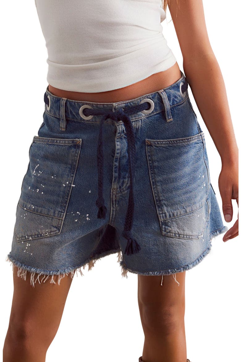 Moxie Distressed High Waist Denim Cutoff Shorts, Main, color, TIMELESS BLUE