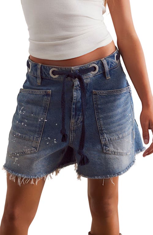 Free People Moxie Distressed High Waist Denim Cutoff Shorts In Blue