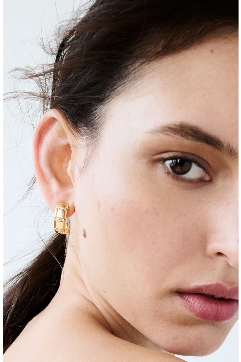 Veda Squared Diamond Hoop Earrings, Alternate, color, YELLOW GOLD