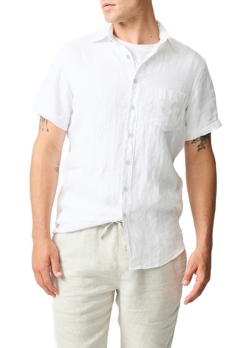 Palm Beach Sports Fit Short Sleeve Linen Button-Up Shirt, Main, color, SNOW