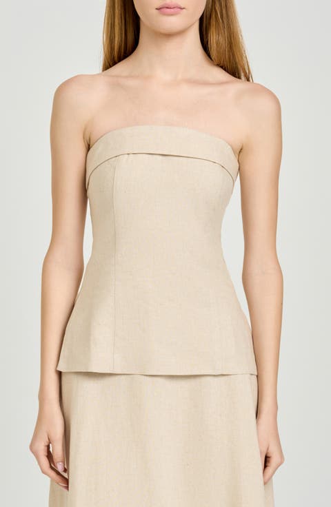 x Hannah Lovey Porter Delaney Strapless Linen Blend Peplum Top (Nordstrom Exclusive)