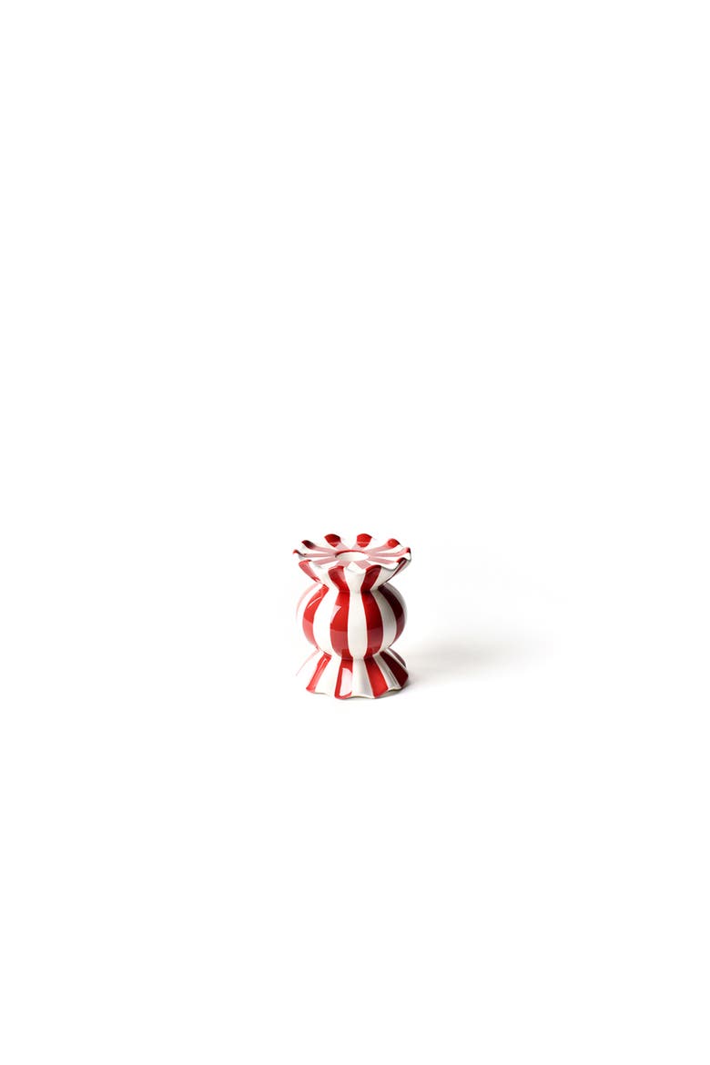 Red Stripe Small Ruffle Knob Candle Holder, Main, color, Red