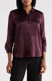 L'AGENCE Divya Pintuck Silk Tux Shirt