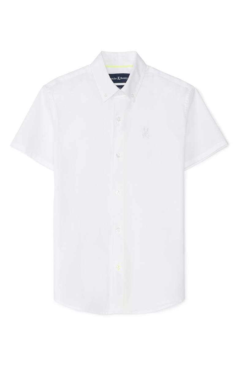 Psycho Bunny Kids' Short Sleeve Stretch Cotton Button-Down Shirt, Main, color,