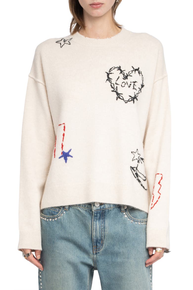 Markus Heart Cashmere Sweater, Main, color, ECRU