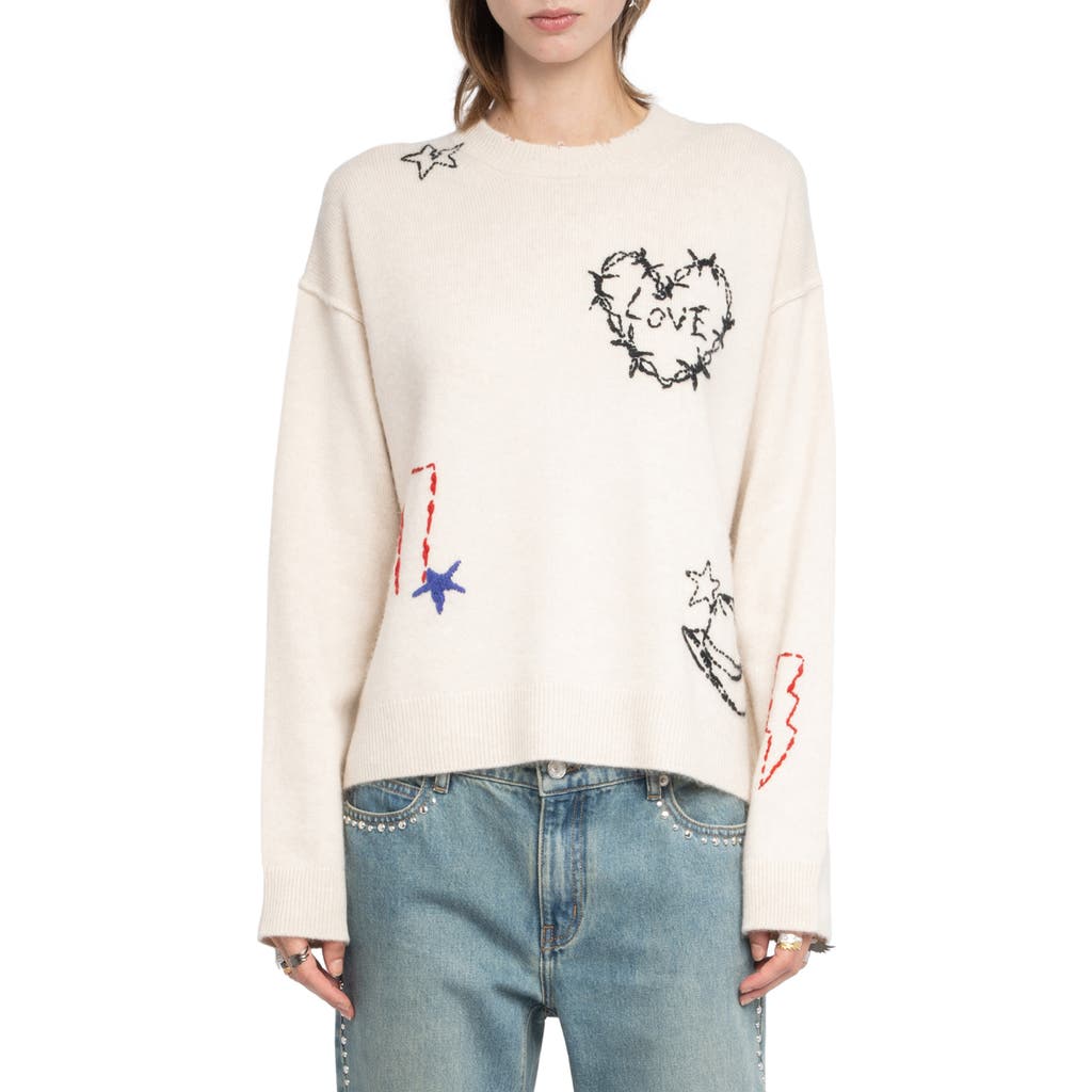 Zadig & Voltaire Markuz Western Cashmere Crewneck Sweater In Burgundy