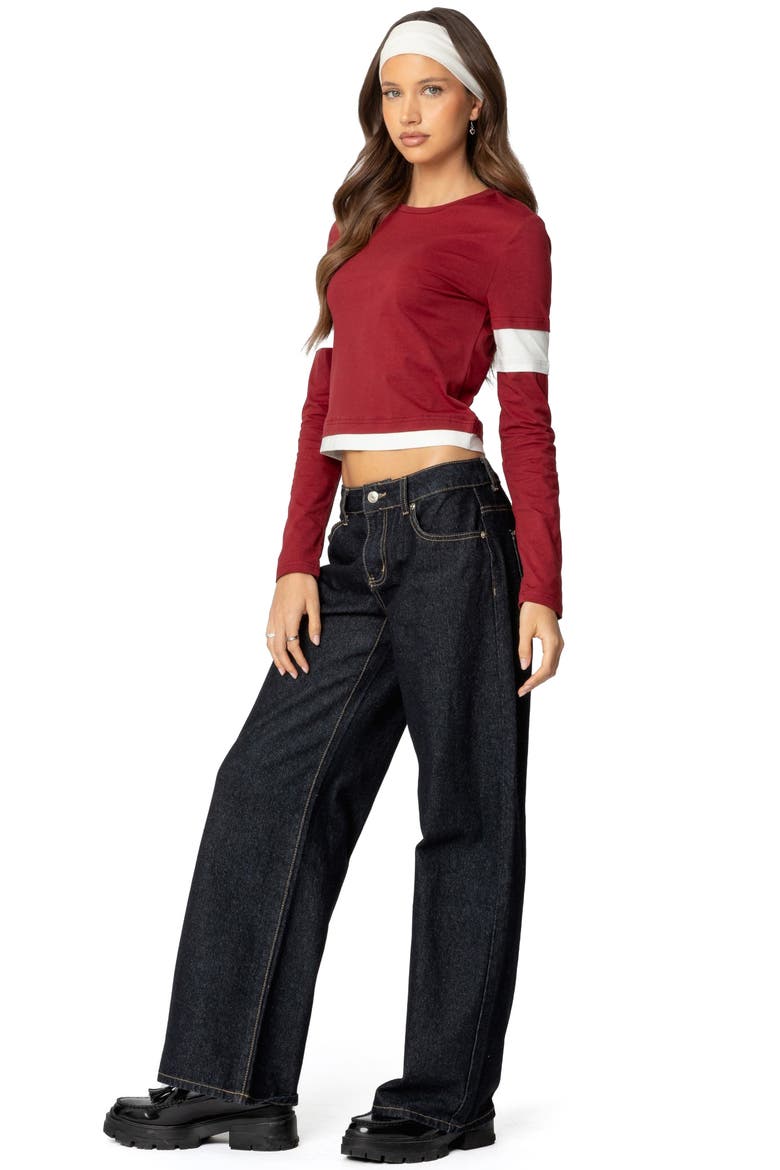 Paula Layered Look Long Sleeve Cotton T-Shirt, Alternate, color, BURGUNDY