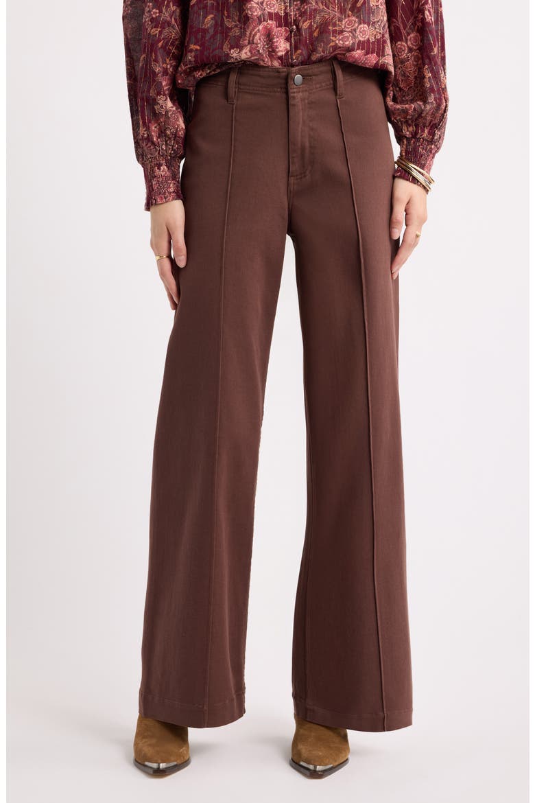 High Waist Wide Leg Twill Pants, Main, color, BROWN CHICORY