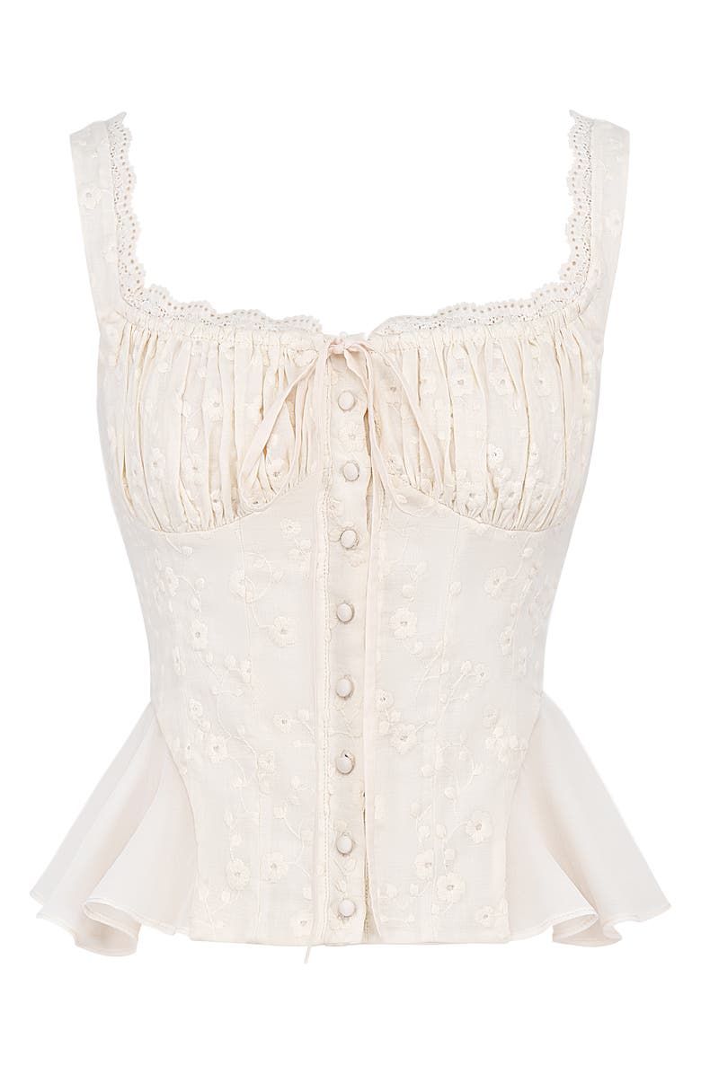 HOUSE OF CB Jean Broderie Anglaise Button-Up Peplum Top, Alternate, color, 