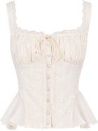 HOUSE OF CB Jean Broderie Anglaise Button-Up Peplum Top