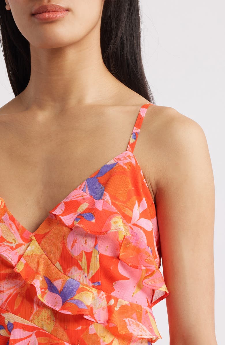 Eliza J Floral Ruffle Fil Coupé Maxi Dress, Alternate, color, Rdm