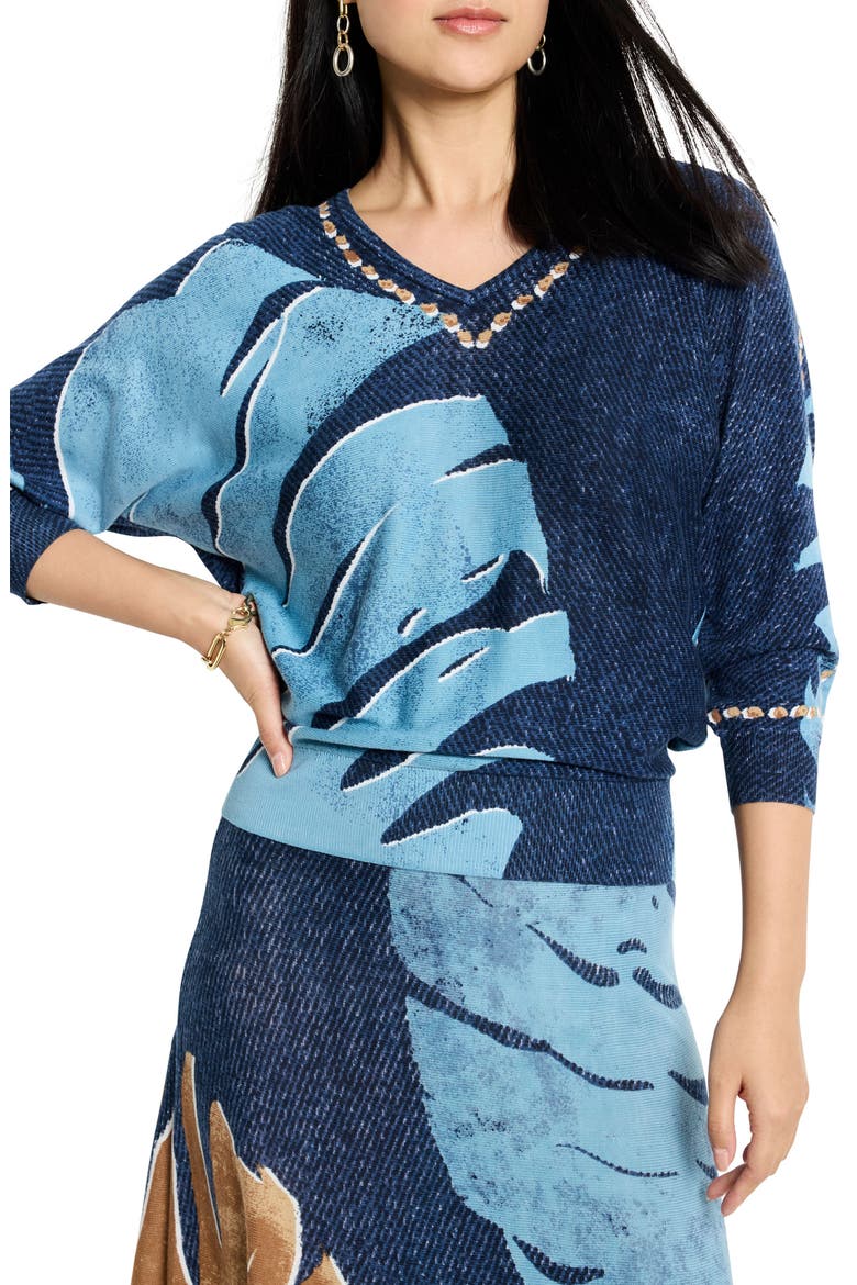 Twilight Abstract Print V-Neck Sweater, Main, color, BLUE MULTI