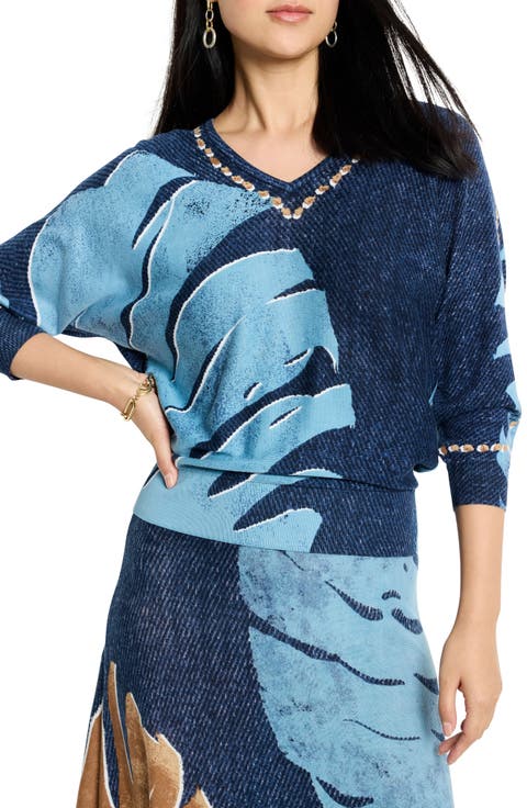 Twilight Abstract Print V-Neck Sweater (Regular & Petite)