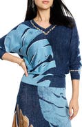 NIC+ZOE Twilight Abstract Print V-Neck Sweater