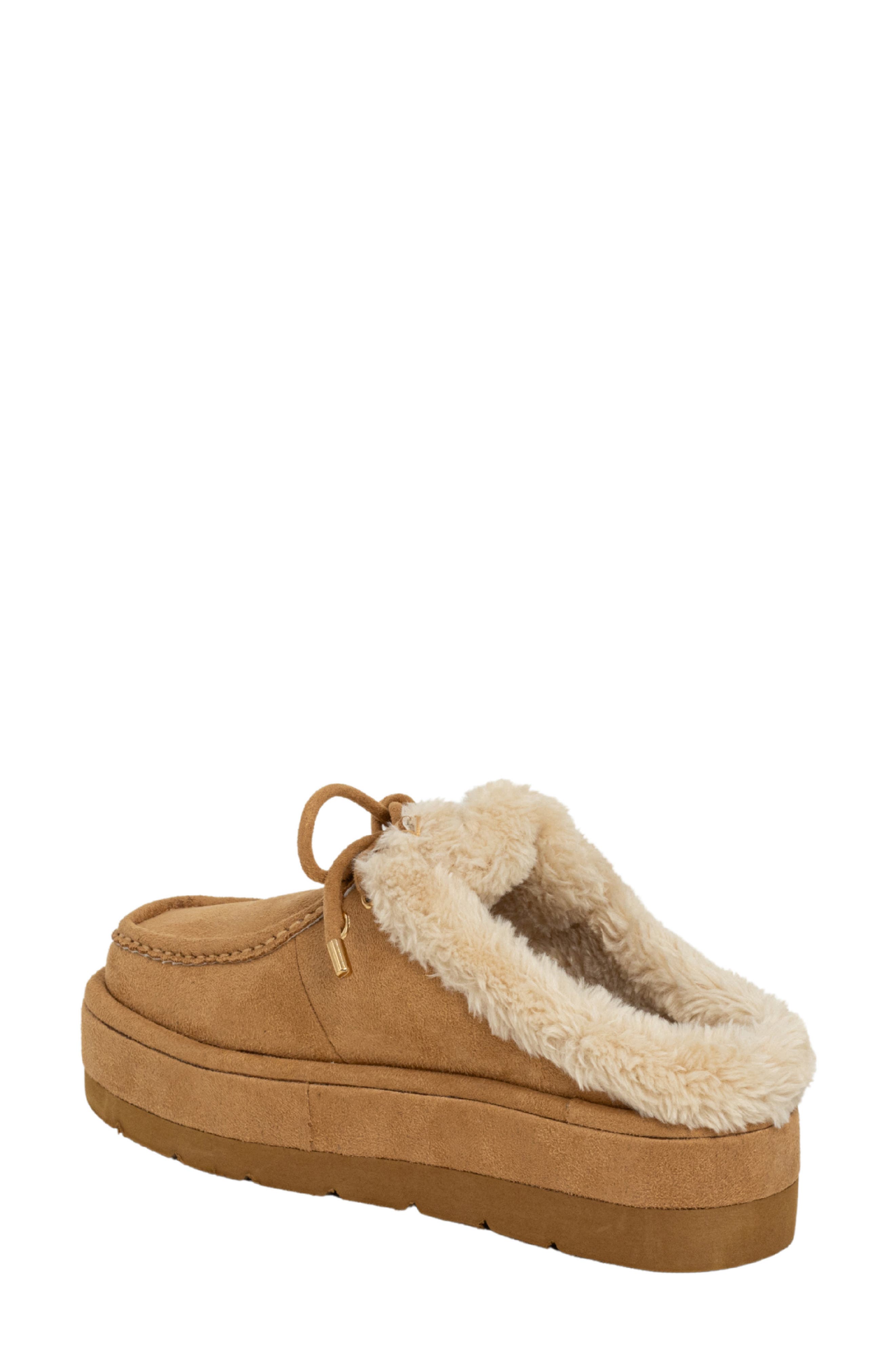 SHUSHOP Tulsa Faux Fur Platform Slipper, Alternate, color, Camel Suede
