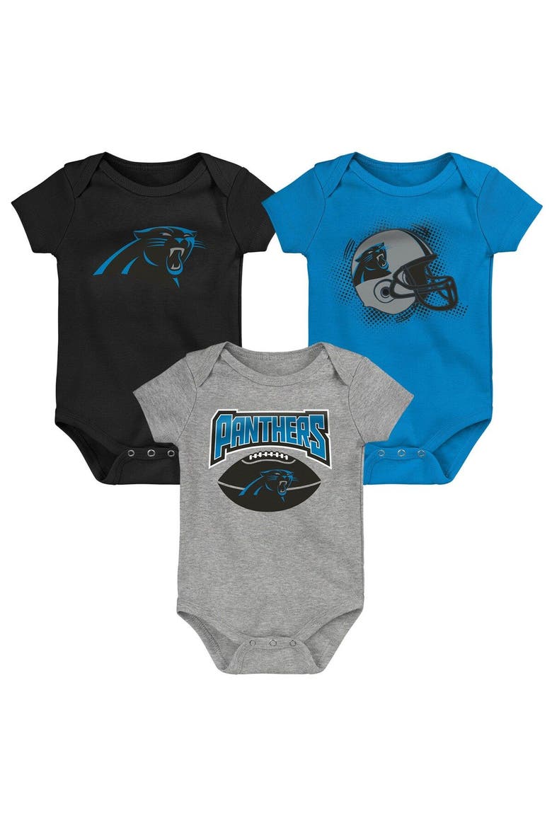 Infant Black/Blue/Heathered Gray Carolina Panthers 3-Pack Game On Bodysuit Set, Main, color, Black