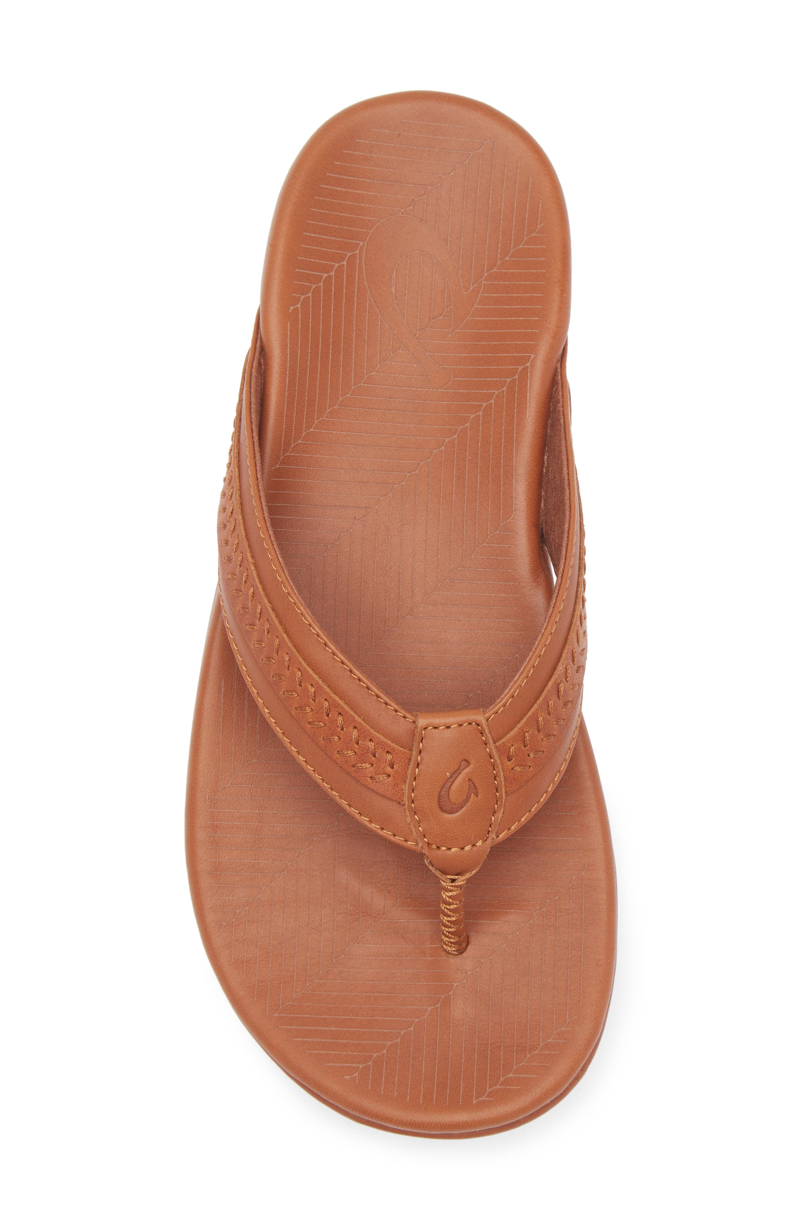 OluKai Aho Leather Flip Flop, Alternate, color, Fox / Fox