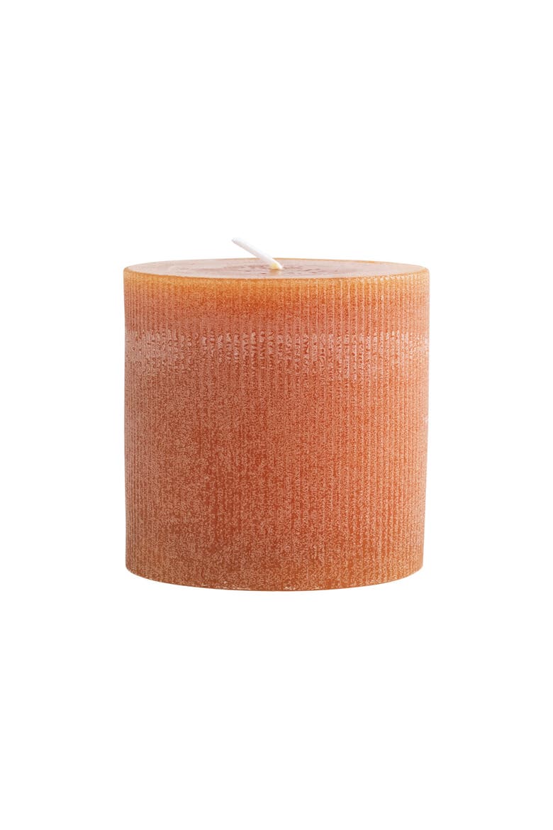 Unscented Pleated Pillar Candle in Powder Finish, Acorn Orange, Main, color, Orange