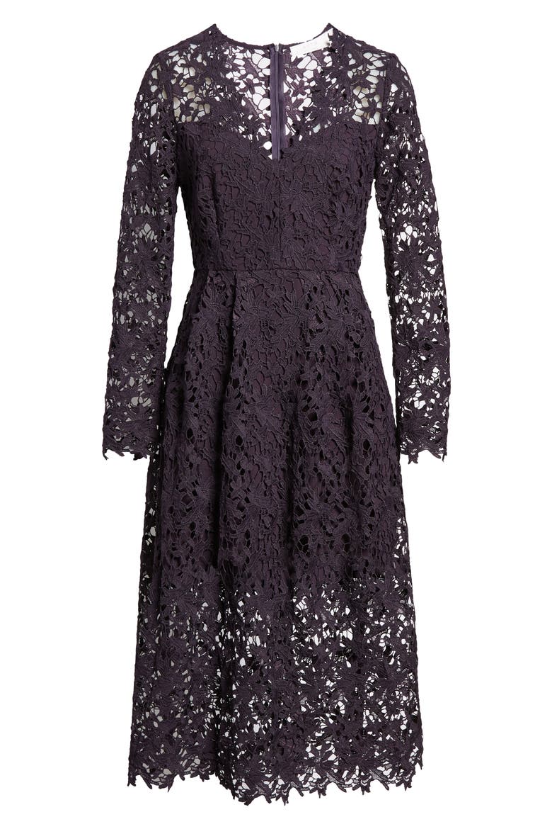Lace Midi Dress, Alternate, color, EGGPLANT
