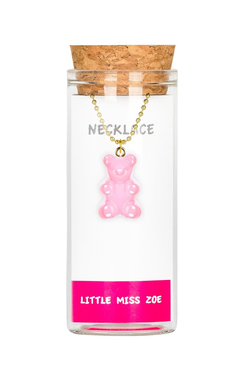 Little Miss Zoe Bubble Gum Gummy Bear Charm Necklace in Gift Bottle, Main, color, Pink