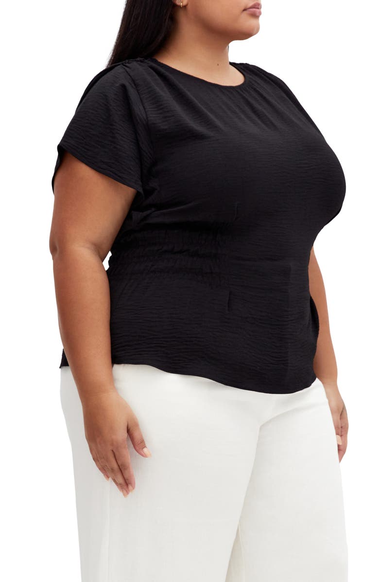 City Chic Cara Peplum Satin Top, Alternate, color, Black